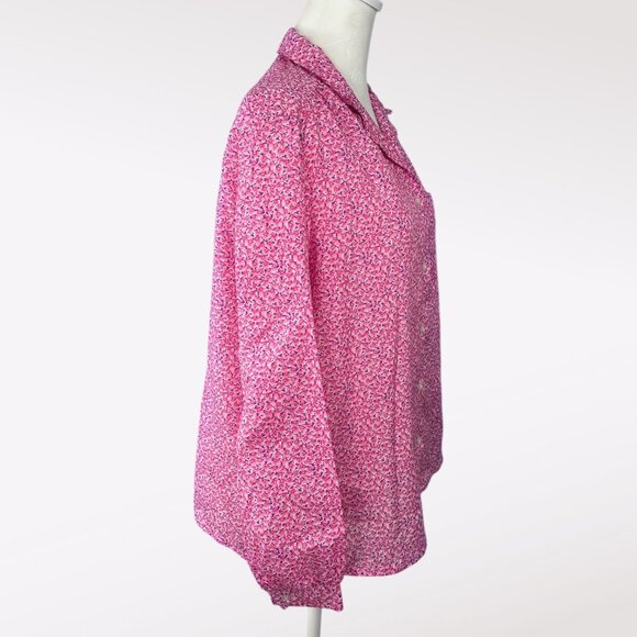 Vintage 80s Caribou Pink Floral Button Front Blouse Size Medium Large - Picture 5 of 8